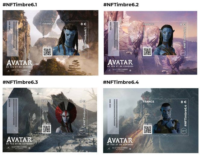 Les quatre blocs NFT : « #NFTimbre6.1 », « #NFTimbre6.2 », « #NFTimbre6.3 » et « #NFTimbre6.4 ». Format : 105 x 71,50 mm. Impression : Offset. Tirage total : 10 500 séries réparties pour la vente individuelle, en « packs » et en « packs prestige ».