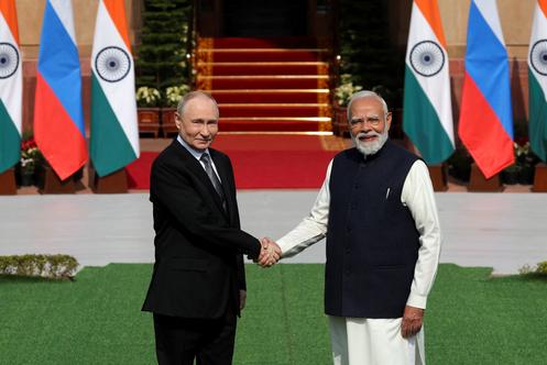 Vladimir Poutine et Narendra Modi à la Maison Hyderabad, à New Delhi, le 5 décembre 2025.