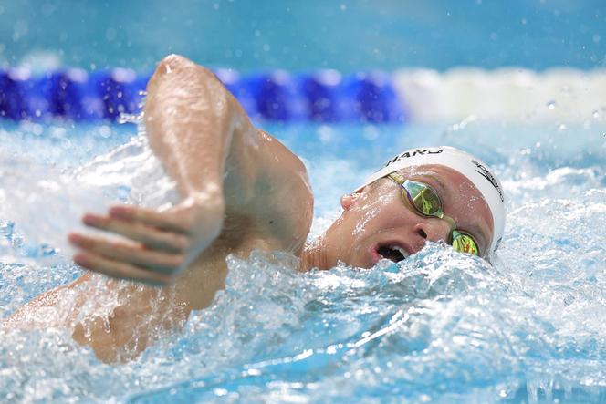 Léon Marchand, lors de la finale du 400 m nage libre de l’US Open de natation, à Austin (Texas), le 4 décembre 2025. 