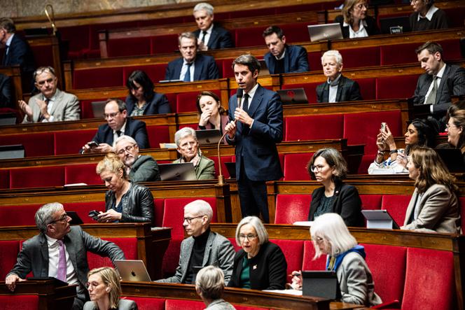 Le président du groupe Ensemble pour la République, Gabriel Attal, lors de la nouvelle lecture du projet de loi de financement de la sécurité sociale pour 2026, à l’Assemblée nationale, à Paris, le 5 décembre 2025.