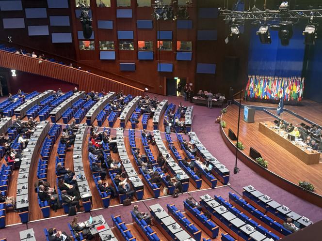 Lors d’une réunion plénière de la CPI, à La Haye (Pays-Bas), le 4 décembre 2025.