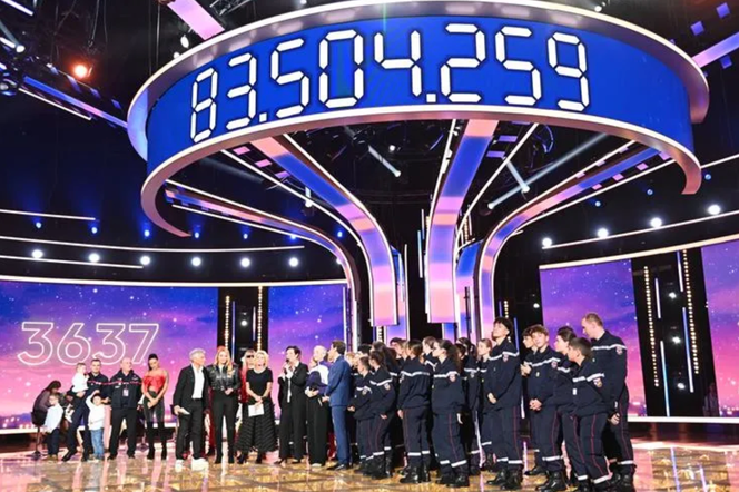 Une image de l’émission du Téléthon montrant le montant final des promesses de don, le 6 décembre 2025.