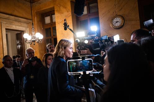 La présidente de l’Assemblée nationale, Yaël Braun-Pivet, à l’issue du vote solennel sur le projet de loi de financement de la Sécurité sociale pour 2026, à l’Assemblée nationale, à Paris, le 9 décembre 2025.