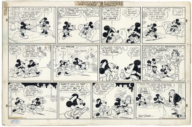 Manuel Gonzales, Mickey Mouse, Sunday page, 23 février 1940, encre de Chine.