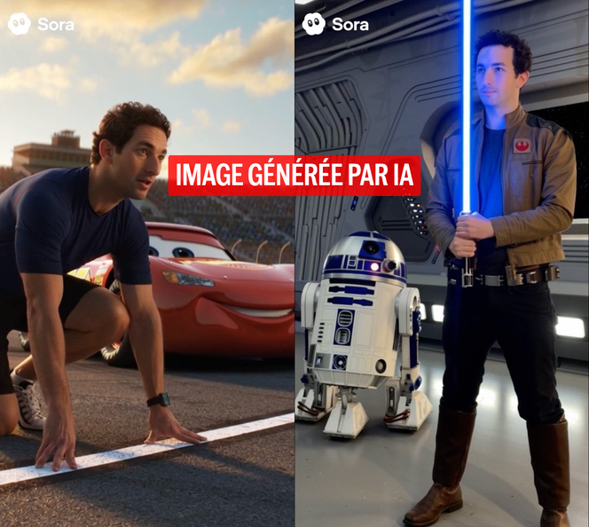 Capture d’écran d’un exemple de vidéos Sora (le moteur de création de vidéos par IA d’OpenAI) utilisant des personnages issus de films sous licence Disney.
