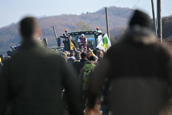 Une manifestation d’agriculteurs contre l’abattage d’un troupeau de 200&nbsp;vaches, à la suite de la détection de la dermatose nodulaire contagieuse, aux Bordes-sur-Arize (Ariège), le 11&nbsp;décembre 2025.