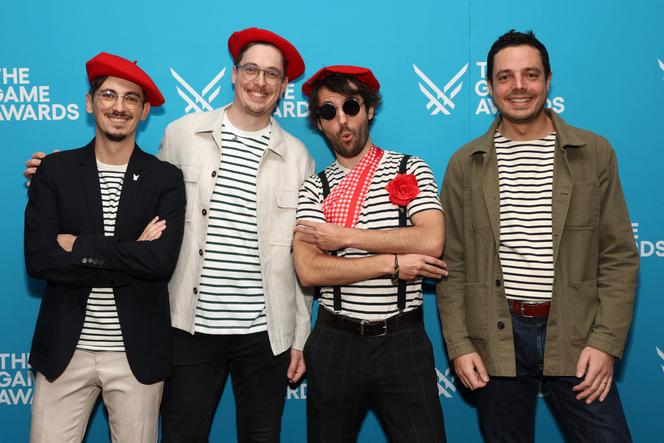 Los Angeles le 11 décembre. De gauche à droite : Tom Guillermin, responsable technique de Sandfall Interactive, Nicholas Maxson-Francombe, directeur artistique, Guillaume Broche, PDG et directeur créatif, François Meurisse, directeur des opérations. 