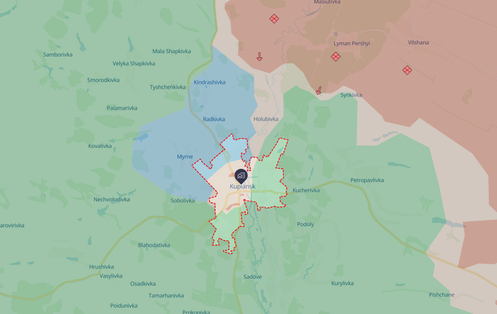 Capture d’écran de la carte du site ukrainien DeepState centrée sur Koupiansk à la date du 12 décembre.