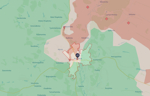 Capture d’écran de la carte du site ukrainien DeepState centrée sur Koupiansk à la date du 11 décembre.