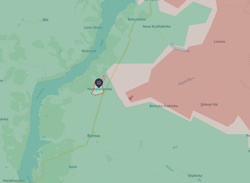 Capture d’écran de la carte de DeepState centrée sur Novoplatonivka, dans l’oblast de Kharkiv.
