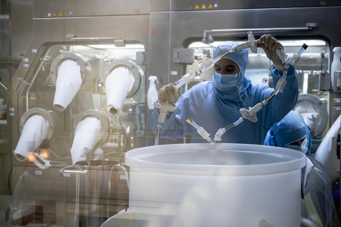 Sur une chaîne de production de la nouvelle unité de production biotechnologique du site industriel de Sanofi, au Trait (Seine-Maritime), le 27&nbsp;novembre&nbsp;2025.