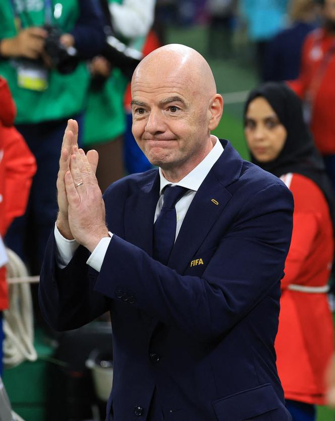 Gianni Infantino, le président de la FIFA, lors de la finale de la Coupe intercontinentale au Qatar, le 17&nbsp;décembre 2025. 