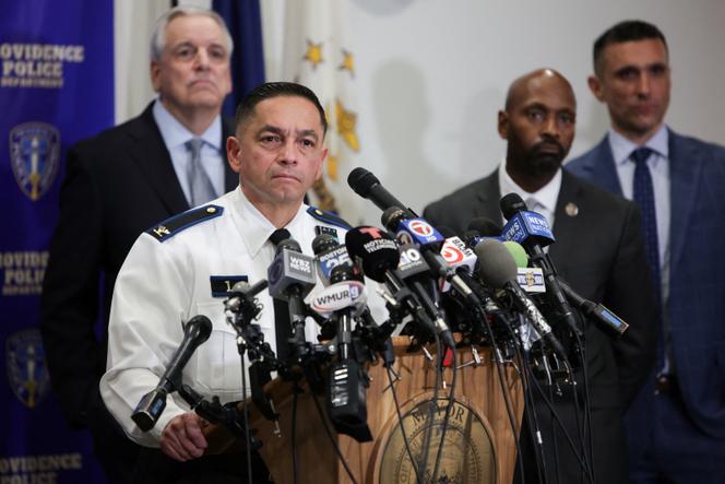 Providence Chief of Police Colonel Oscar L. Perez, Jr takes questions during a press conference in Providence, Rhode Island, on December 17, 2025.  