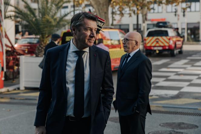Christian Estrosi et Eric Ciotti lors de la célébration de la Sainte-Marthe, à Nice, le 12&nbsp;décembre&nbsp;2025.