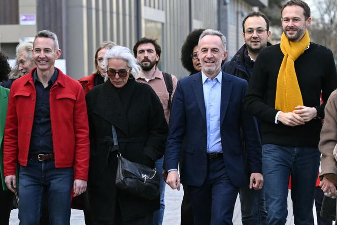 Ian Brossat (French Communist Party), with Emmanuel Grégoire (Socialist Party), Saïd Benmouffok (Place publique) and David Belliard (Les Ecologistes), before a meeting, in Paris, December 18, 2025.