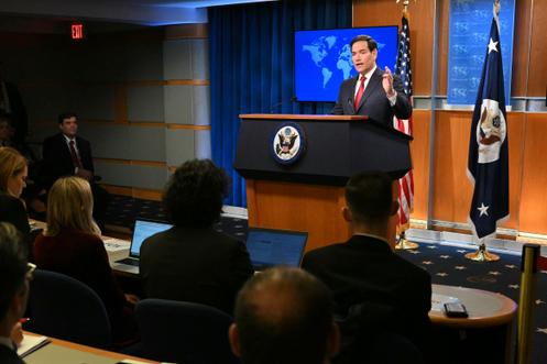 Le secrétaire d’Etat américain, Marco Rubio, lors d’une conférence de presse de fin d’année à Washington, le 19 décembre 2025.