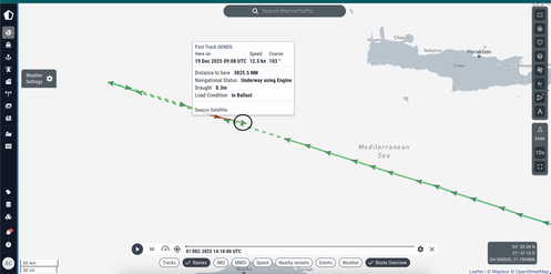 Capture d’écran de la position du navire « Qendil » sur le site Marine Traffic.