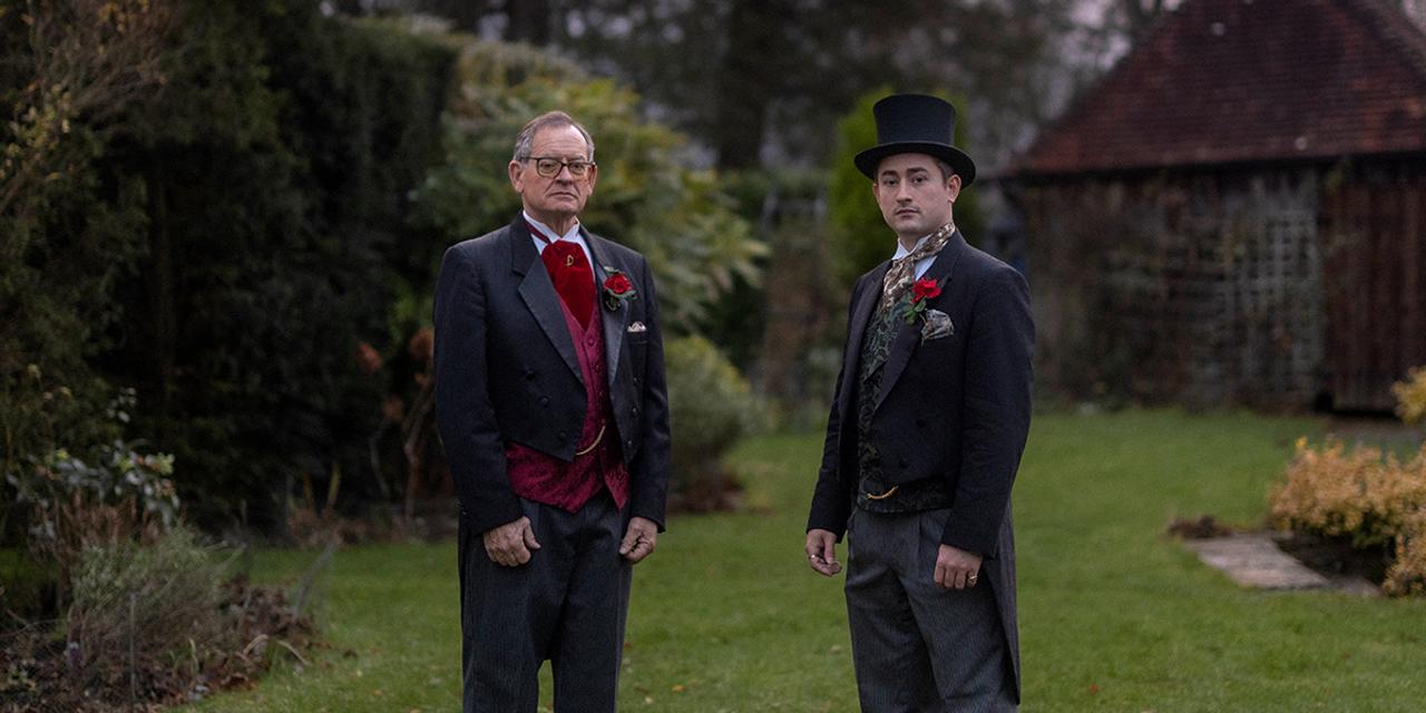 Portrait of Mark Dickens and his son Ollie Dickens at their home in East Sussex, taken just before they left to perform A Christmas Carol. Photographed December 2025.