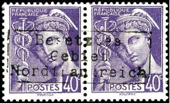 Timbres «&nbsp;Mercure&nbsp;» surchargés «&nbsp;Besetztes Gebiet Nordfrankreich&nbsp;» («&nbsp;Zone d’occupation nord de la France&nbsp;»), Coudekerque.
