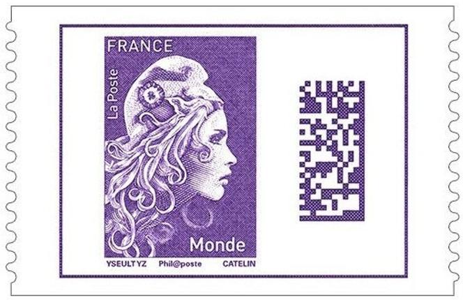 «&nbsp;Marianne&nbsp;» datamatrix, 2019, légendée &nbsp;«&nbsp;Phil@poste&nbsp;» (marge en bas du timbre).