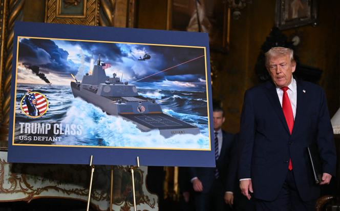 Donald Trump lors de l’annonce de la construction d’une nouvelle classe de navires de guerre à son nom, à Mar-a-Lago (Floride), le 22 décembre 2025.