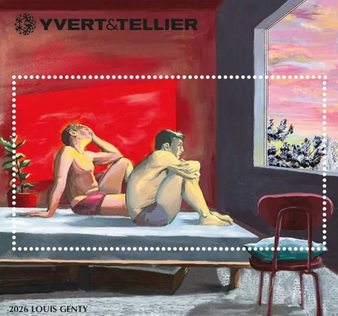 Feuillet sans valeur d’affranchissement offert avec le catalogue, créé par le dessinateur et graveur de timbres Louis Genty, «&nbsp;à la Hopper&nbsp;»...