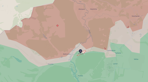Capture d’écran de la carte de DeepState centrée sur Prylipka, dans l’oblast de Kharkiv.