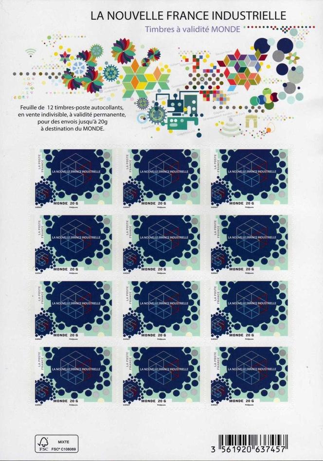 Feuillet «&nbsp;La nouvelle France industrielle&nbsp;» paru en 2014, coté 85&nbsp;euros. Création de Christelle Guénot. Tirage&nbsp;: 50&nbsp;000&nbsp;exemplaires.