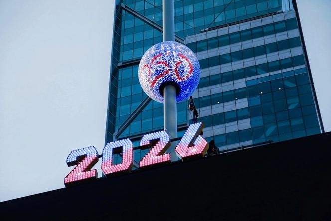 The illuminated New Year's sphere designed for the 250<sup>th</sup> anniversary of the United States, provided by America250, in December 2025.