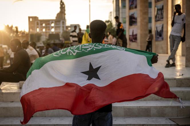 Un homme brandit un drapeau du Somaliland devant le monument commémoratif de la guerre de Hargeisa, le 7 novembre 2024. 