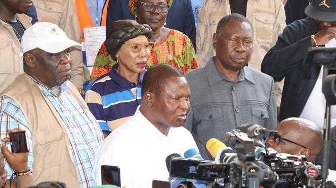 Faustin-Archange Touadéra, lors d’une conférence de presse, à Bangui, le 28 décembre 2025.