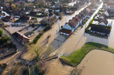 The city of Blendecques in northern France, partially flooded after the Aa river overflowed, January 4, 2024.