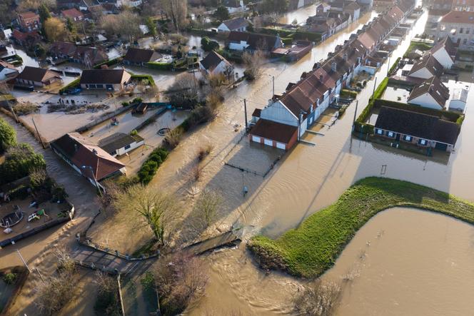 La ville de Blendecques&nbsp;(Pas-de-Calais), en partie inondée suite à la crue de l’Aa, le 4&nbsp;janvier 2024.