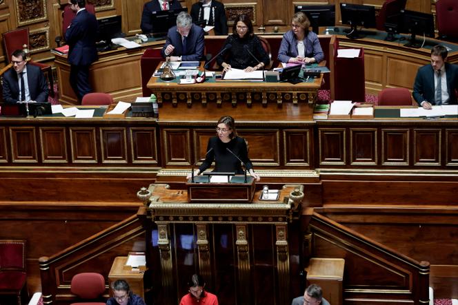 Amélie de Montchalin, Minister of Action and Public Accounts, during the examination and vote of the special bill, in the Senate, in Paris, December 23, 2025.