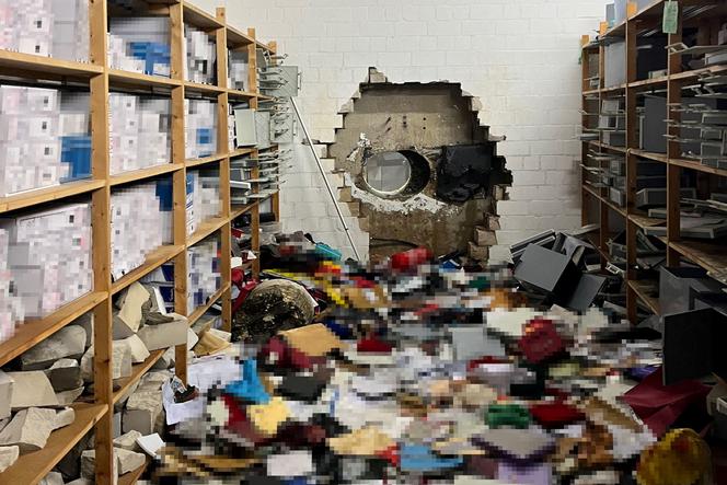 L’énorme trou dans la salle des coffres de la banque Sparkasse, à Gelsenkirchen, dans l’ouest de l’Allemagne, le 29 décembre 2025.