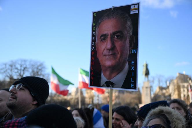 Un manifestant brandit une pancarte à l’effigie de Reza Pahlavi, lors d’un défilé contre la répression des manifestations par le régime iranien, à Paris, le 4 janvier 2026.