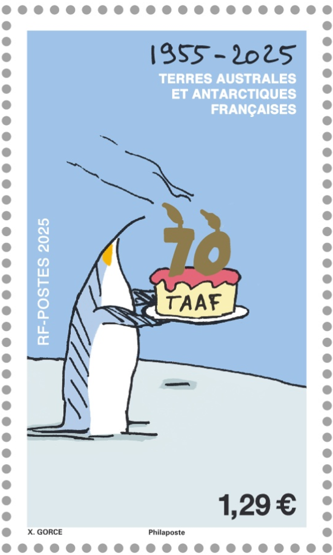 70e&nbsp;anniversaire de la création des TAAF, par Xavier Gorce (2025).
