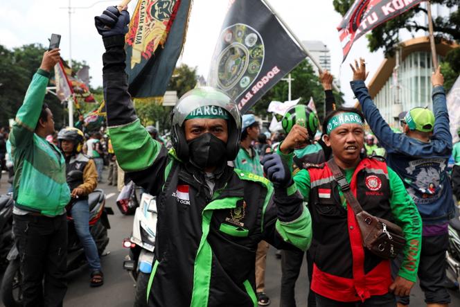 Des « ojol » manifestent à Djakarta, le 20 mai 2025. 
