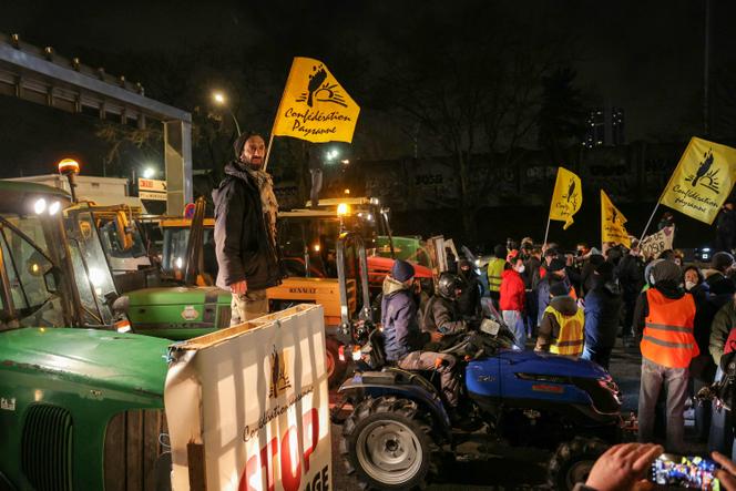 Members of the Confédération Paysanne take part in an action on the Paris ring road, against Mercosur, on January 9, 2026.