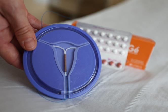 Une soignante présente des moyens de contraception, dont le stérilet, au centre de santé sexuelle de l’hôpital de Morlaix (Finistère), le 21 novembre 2024.