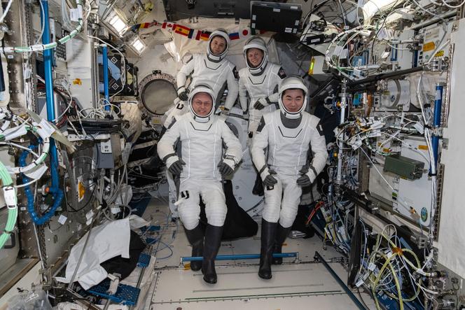 Les astronautes Mike Fincke, Oleg Platonov, Zena Cardman et Kimiya Yui, sur la Station spatiale internationale, le 14 janvier 2026.