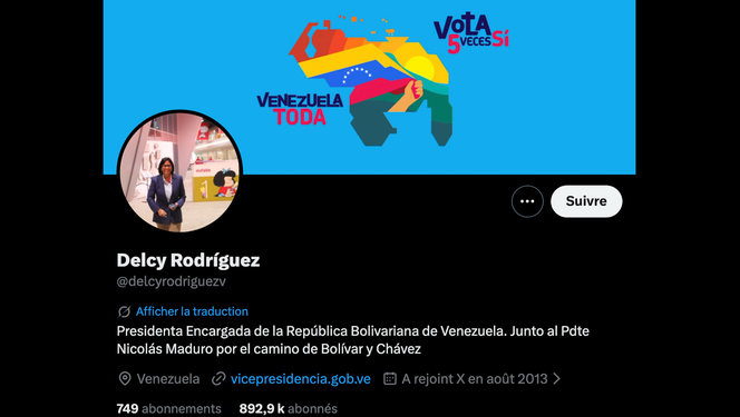 Capture d’écran du compte X de Delcy Rodriguez.
