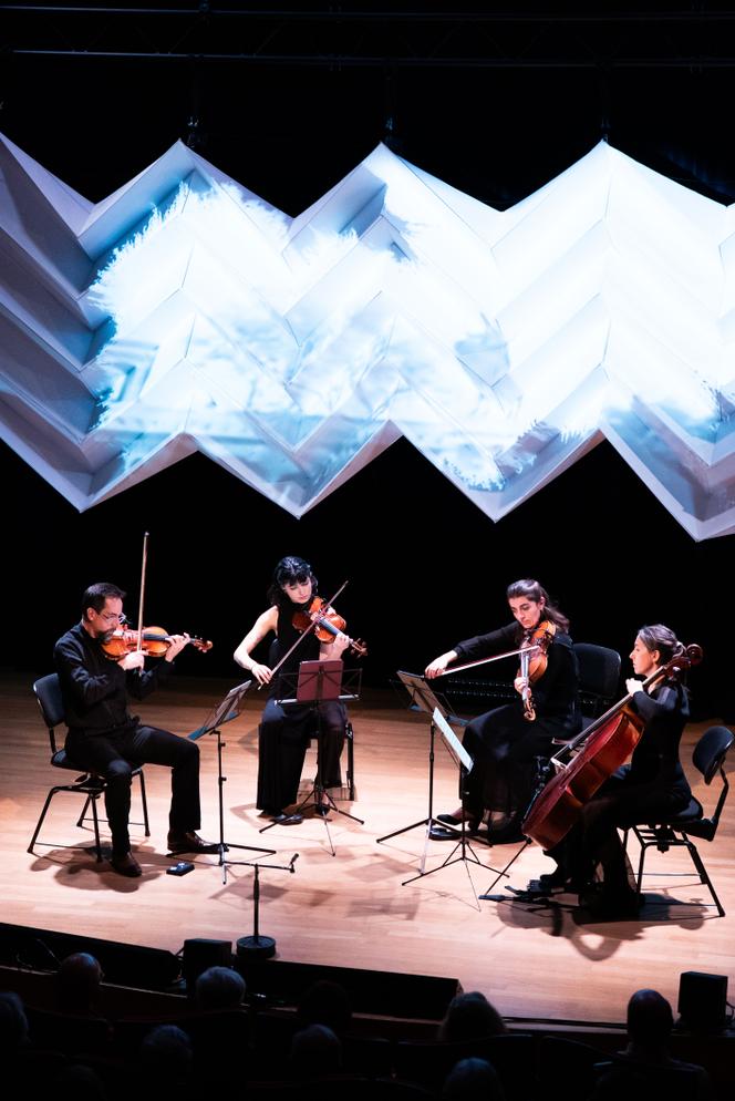 Le concert du quatuor Tana dans l’amphithéâtre de la Cité de la musique dans le cadre de la 12e Biennale de quatuors à cordes, à Paris, le 14 janvier 2026.