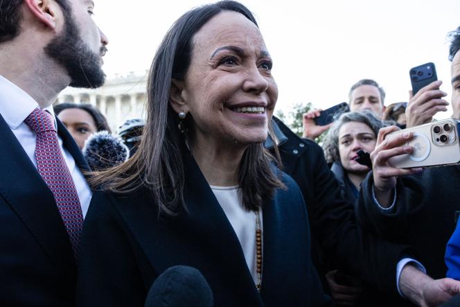 L’opposante vénézuélienne Maria Corina Machado, après une rencontre avec des parlementaires américains, au Capitole, à Washington, le 15 janvier 2026.