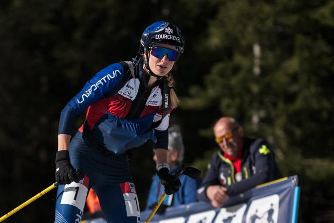 Emily Harrop, lors du sprint des championnats du monde à Morgins (Suisse), le 6&nbsp;mars 2025.