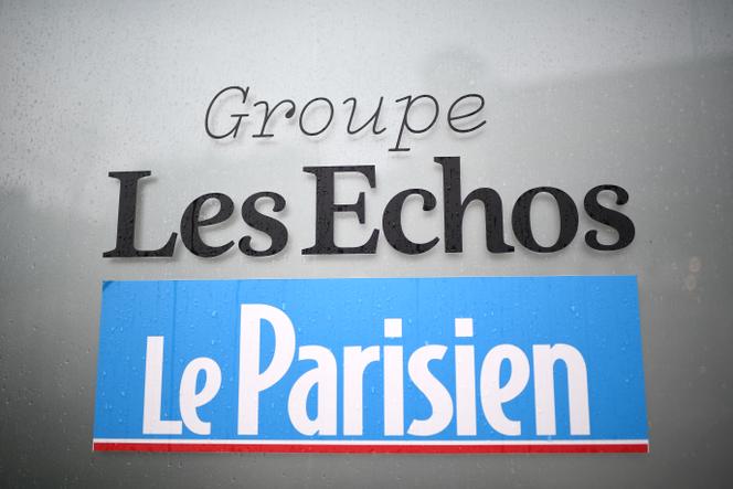 Logo du groupe de presse Les Echos-Le Parisien affiché au siège social, à Paris, le 20&nbsp;décembre 2022. 