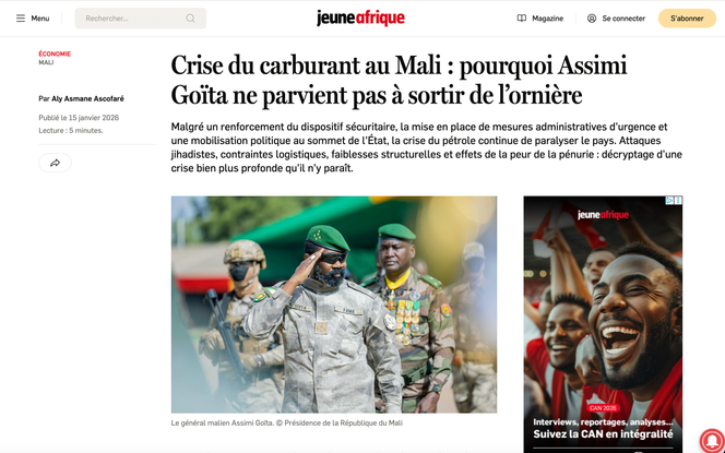 Une capture d’écran de l’article publié dans « Jeune Afrique ».