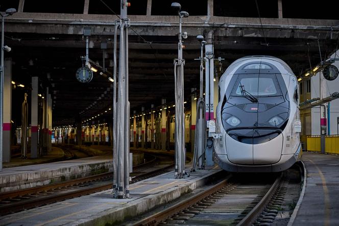 Un train TGV InOui quittant un centre technique de la SNCF, à Paris, le 10 mars 2025.