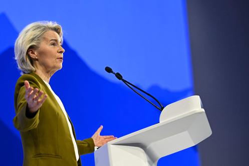 La présidente de la Commission européenne, Ursula von der Leyen, lors du Forum économique mondial de Davos, en Suisse, le 20 janvier 2026.