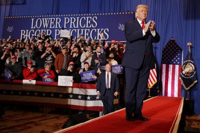 US President Donald Trump at a meeting on the cost of living at the Mount Airy Casino Resort, in Mount Pocono, Pennsylvania, on December 9, 2025.